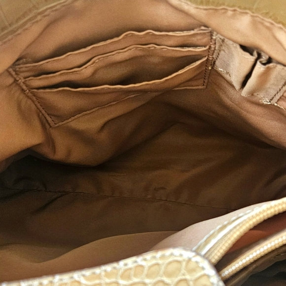 TOMMY HILFIGER Beige Croc Embossed Purse Satchel Double Strap Signature Hand Bag - Picture 4 of 7